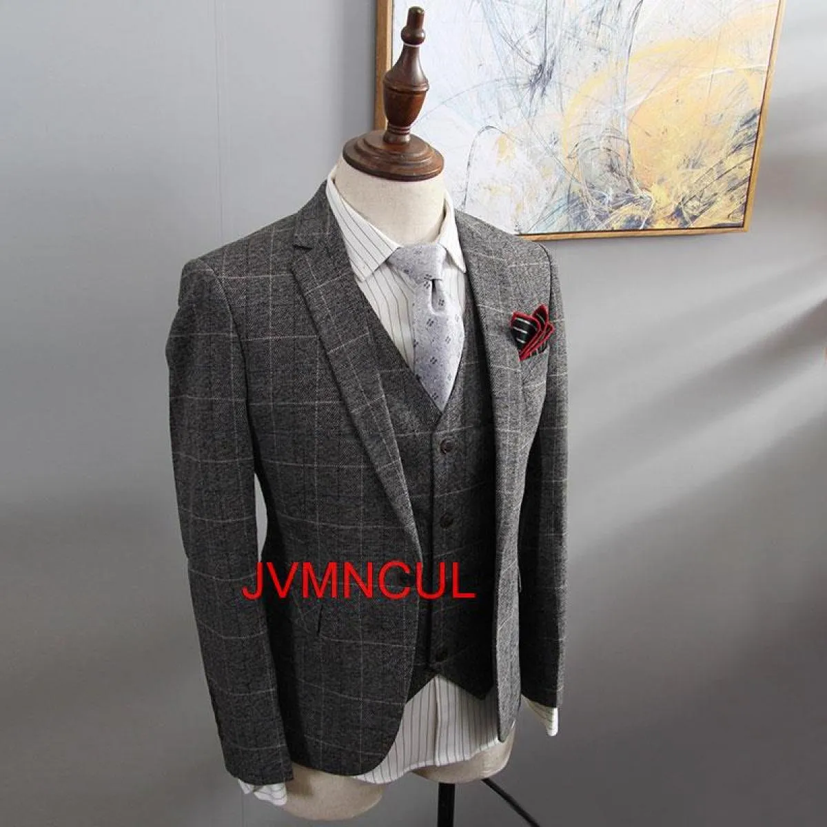 2022 Nuovo Stile Britannico Vestito da Uomo 3 Pezzi Vestito Plaid Giacca Sportiva di Tendenza Sposo Abiti da Sposa Smoking Affar