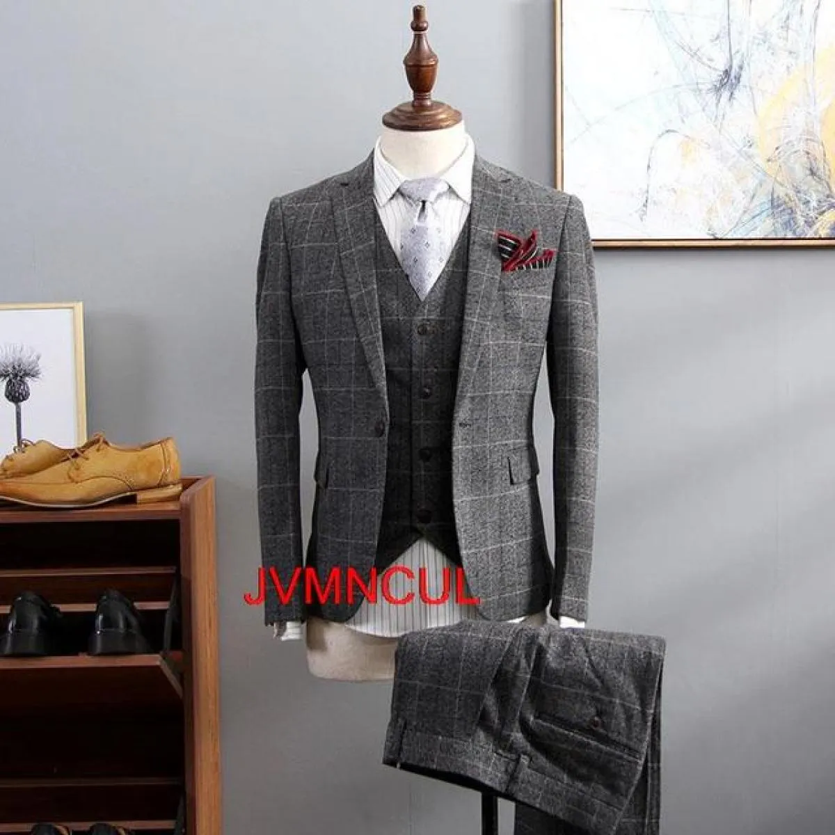 2022 Nuovo Stile Britannico Vestito da Uomo 3 Pezzi Vestito Plaid Giacca Sportiva di Tendenza Sposo Abiti da Sposa Smoking Affar