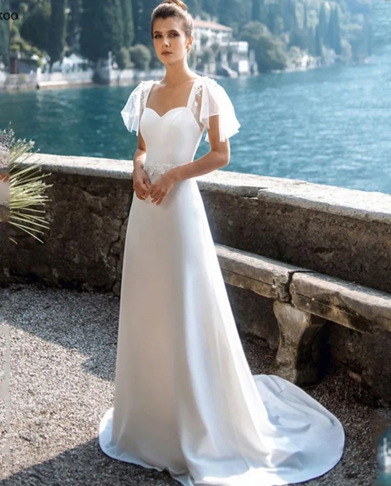 Abiti da sposa con maniche ad aletta 2022 Appliques dellinnamorato Fiocco senza schienale Swe