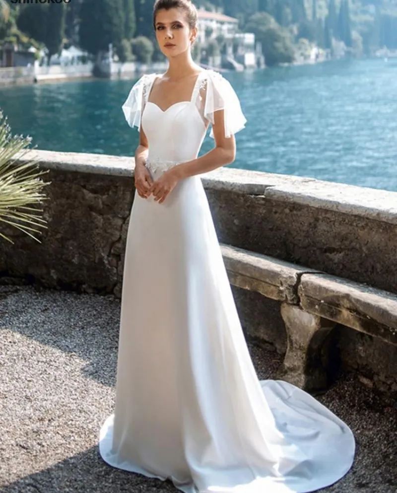 Abiti da sposa con maniche ad aletta 2022 Appliques dellinnamorato Fiocco senza schienale Swe