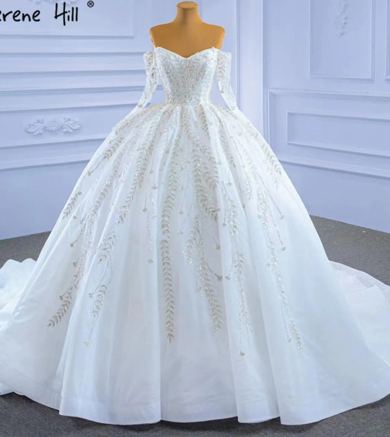 Abiti da sposa di lusso bianchi di Serene Hill Abiti da sposa con lacci con perline scintillanti Hm67284 Abiti da sposa su misur