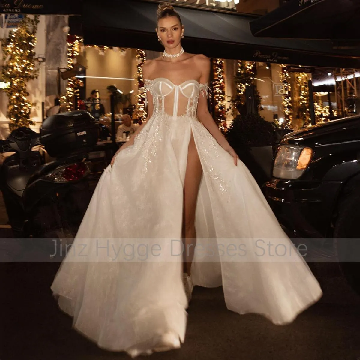 Abiti da sposa in pizzo Abiti da sposa con applicazioni di paillettes glitterate per le donne 2023 Con spalle scoperte Sweethear