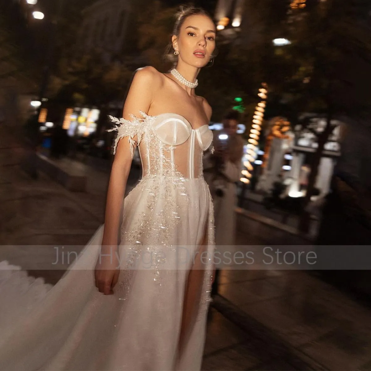 Abiti da sposa in pizzo Abiti da sposa con applicazioni di paillettes glitterate per le donne 2023 Con spalle scoperte Sweethear