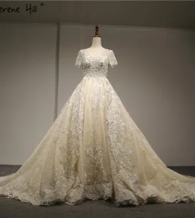 Abiti da sposa in tulle di fascia alta di lusso di moda 2023 Abiti da sposa vintage a maniche corte con perline di cristallo Ves