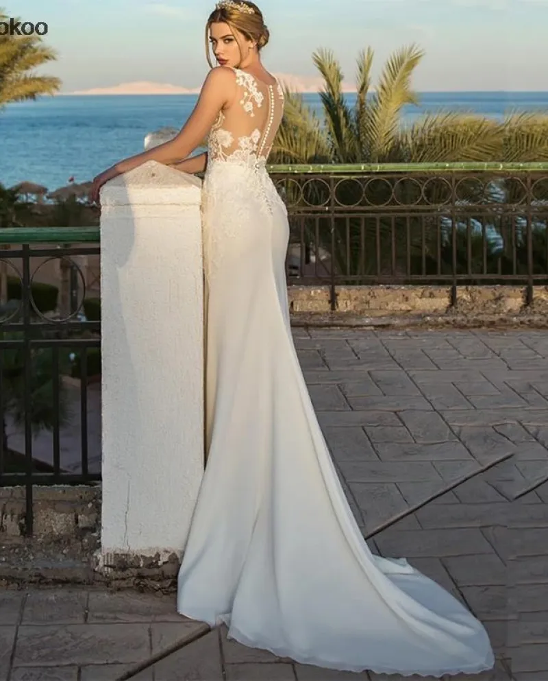 Abiti da sposa vintage in pizzo con applicazioni a sirena 2022 Appliqued Chic Chi