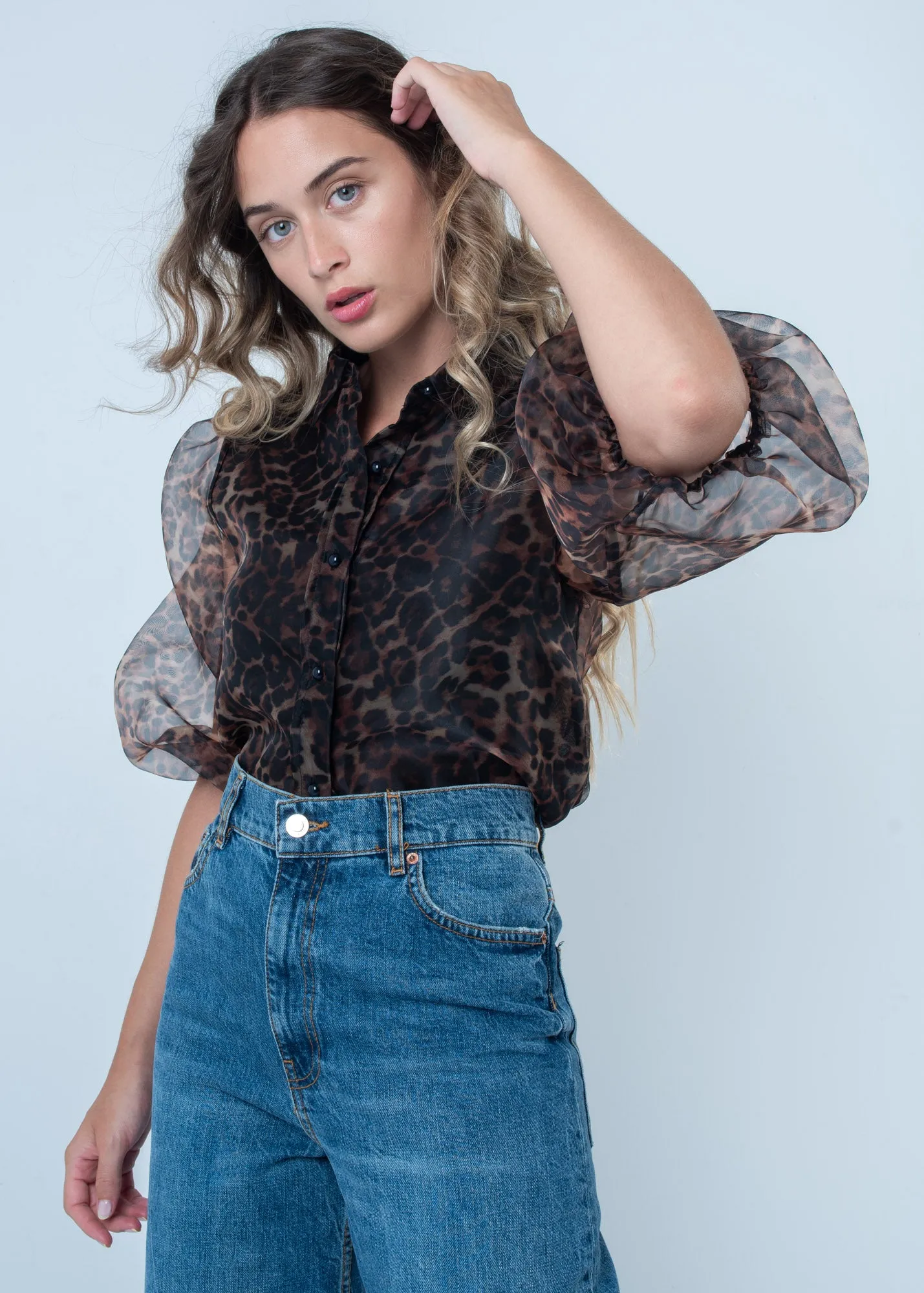 Camicia in organza con stampa animalier