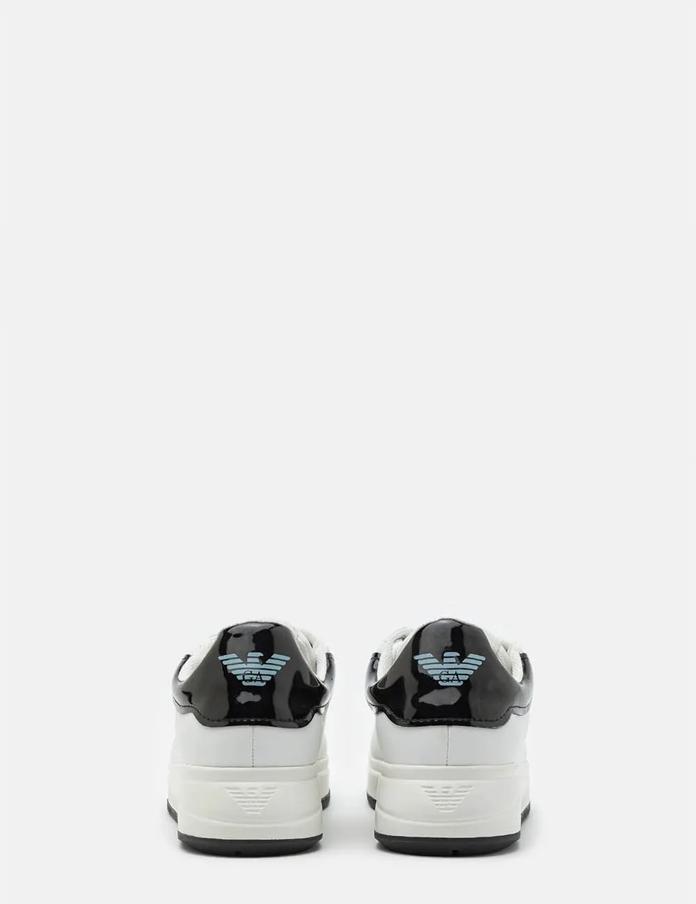 Emporio Armani     Sneakers in pelle soft con retro lucido Bianco/Nero