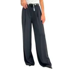 Imperial Pantaloni Donna, Fondo Largo, Cinturino, Tessuto Misto, Nero