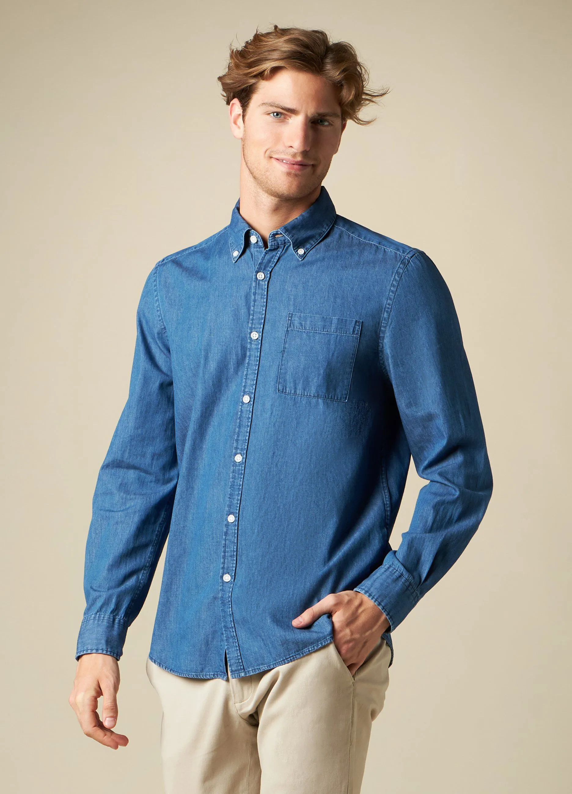 J. HART & BROS  Camicia in denim di puro cotone uomo