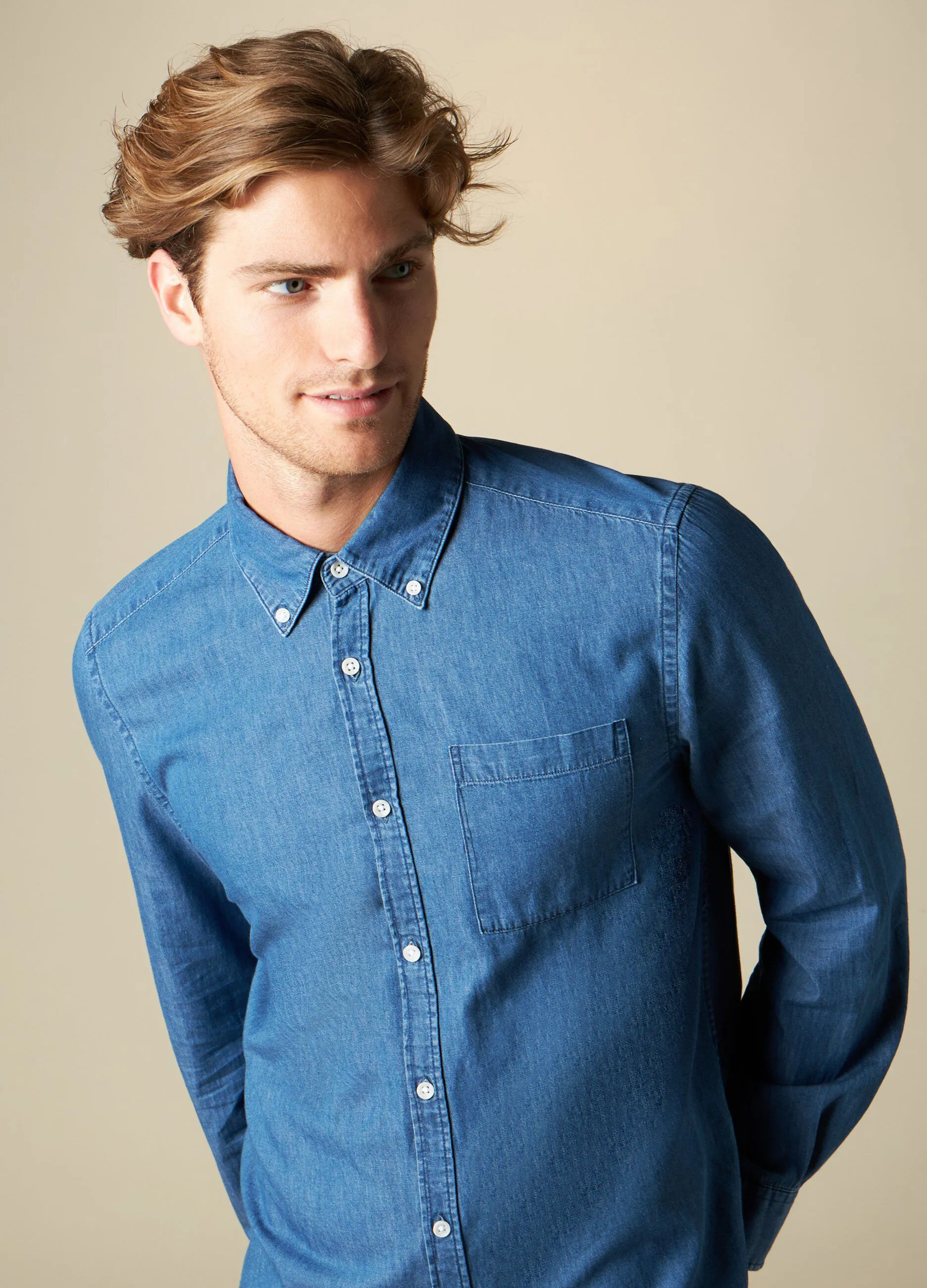 J. HART & BROS  Camicia in denim di puro cotone uomo