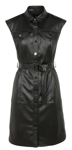  KARL LAGERFELD   Faux Leather Dress - Vestito corto con collo classico | Nero