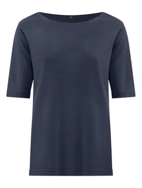 Maglia a manica corta in misto di viscosa crêpe - Bleu