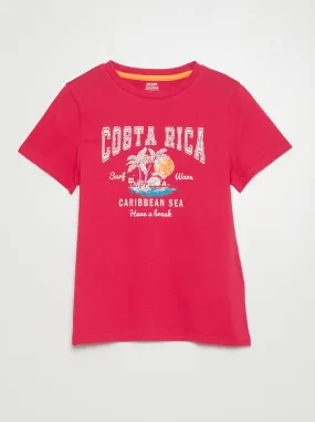 T-shirt scollo tondo e maniche corte - ROSSO