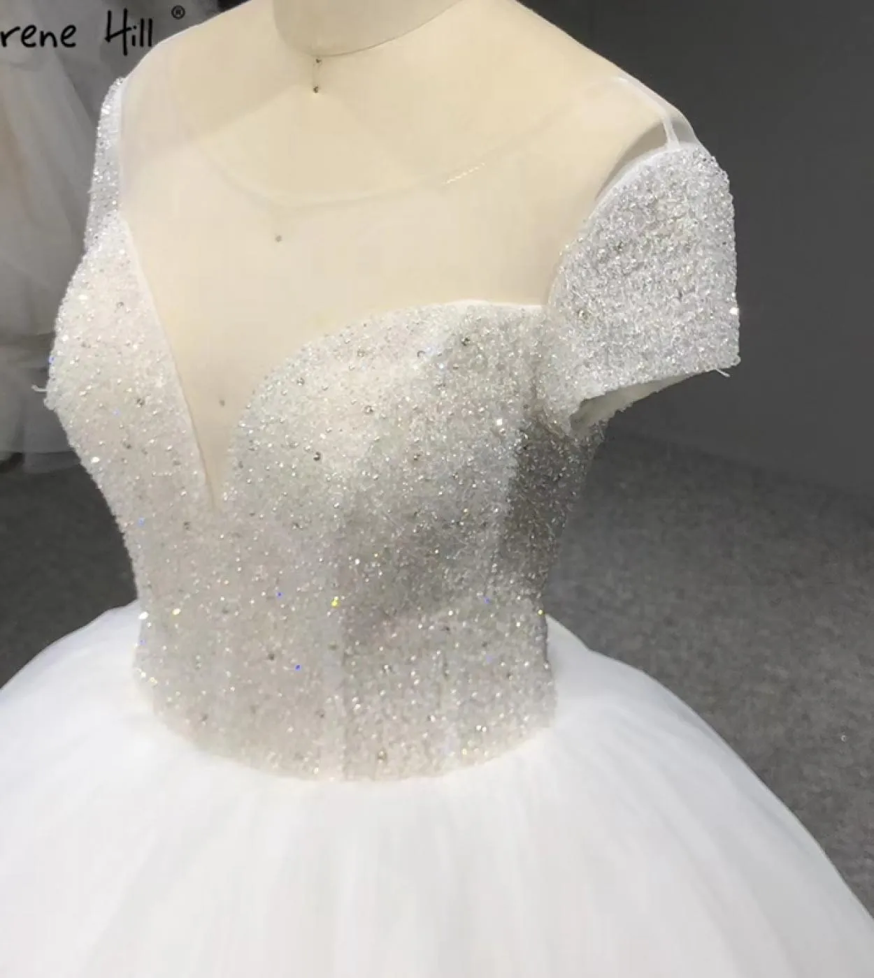 White O Nekc Sparkle Abiti da sposa con lacci 2023 Manica corta Perline Abiti da sposa semplici Ha2384 Custom Madewedding Dre